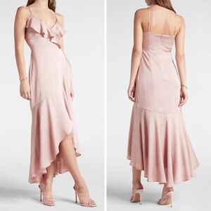 NEW Express Satin Ruffle Wrap Hi-Lo Maxi Dress in Medium